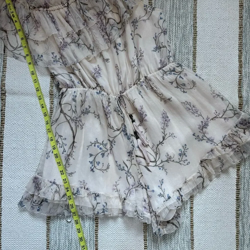 Zimmerman Beige Floral 100% Silk One Shoulder Ruffled Playsuit Women’s 3 US 10 - Picture 7 of 13